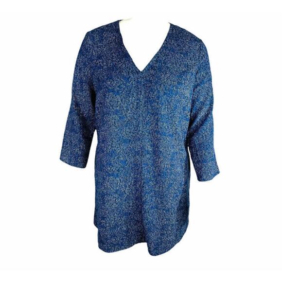 Gap Womans Sz XL Dress Blue Abstract 3/4 Sleeve Pockets V Neck Pockets - Picture 1 of 8